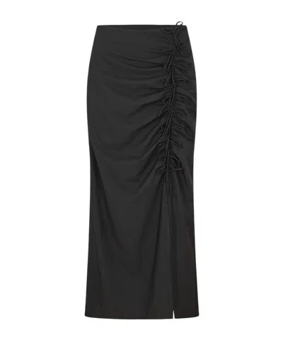 Ganni Solid Color Minimalist Fashion Midi Skirt In Black