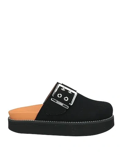 Ganni Solid Color Mules With Buckles In Black
