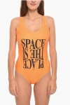 Ganni Solid Color One Piece Swimsuit With Contrasting Print