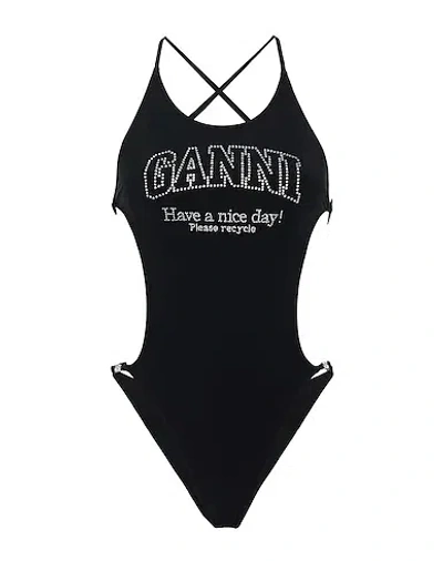 Ganni Solid Color One-piece Swimsuit In Black