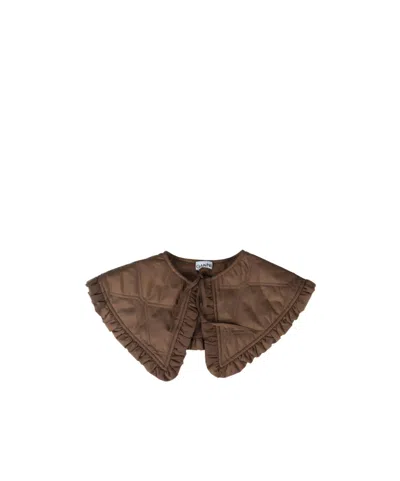 Ganni Solid Color Round Neck Shawl In Brown