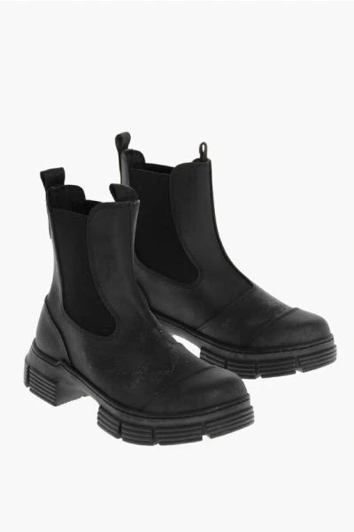 Ganni Solid Color Rubber Chelsea Ankle Boots In Black
