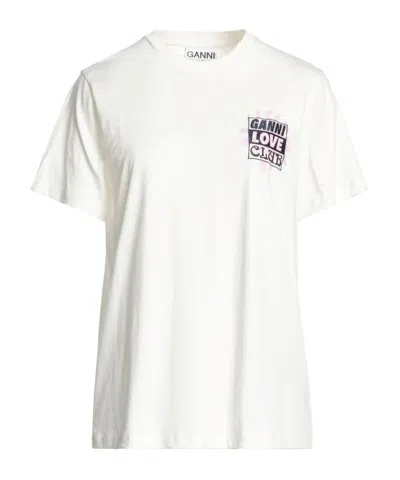 Ganni Solid Color Short-sleeved Shirt In White