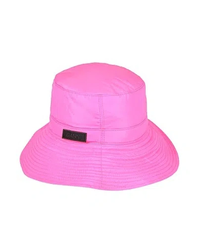 Ganni Solid Color Wide-brimmed Bucket Hat In Pink