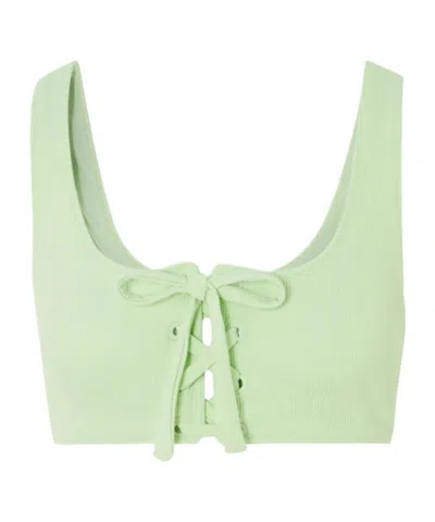 Ganni Solid Colour Tie-fastening Bikini Top In Green
