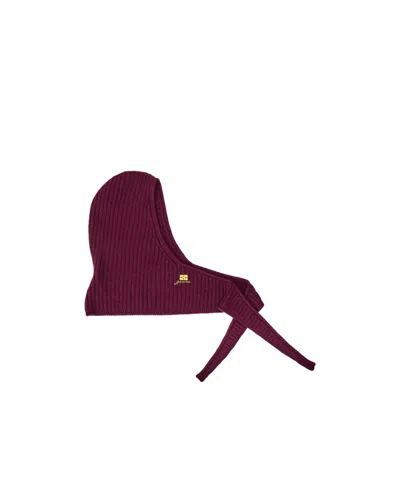 Ganni Solid Knit Balaclava In Burgundy