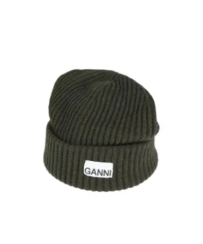 Ganni Solid Knit Beanie In Green