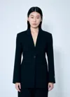 Ganni Black Solid Twill Suiting Blazer In Black