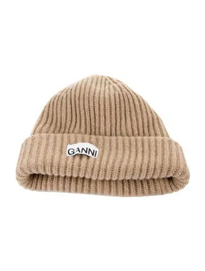 Pre-owned Ganni Solid Wool Beanie In Neutral