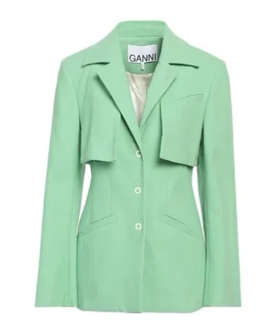 Ganni Solid-color Lapel Long-sleeved Suit In Green