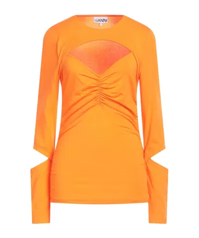 Ganni Solidcolor Longsleeve Tshirt In Orange