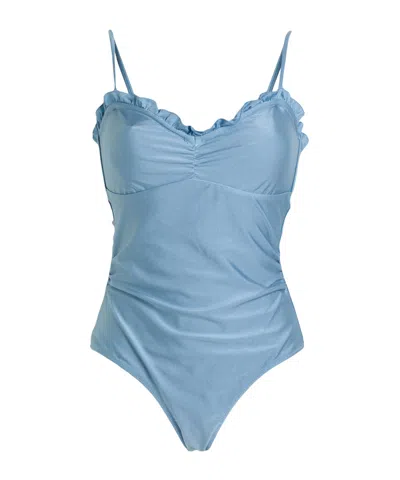 Ganni Solid-color One-piece Swimsuit In Blue