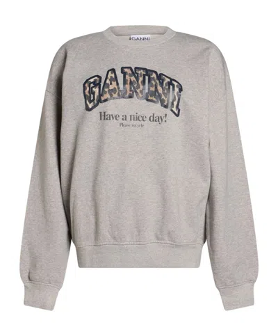 Ganni Solid-color Printed Sweatshirt In Gray