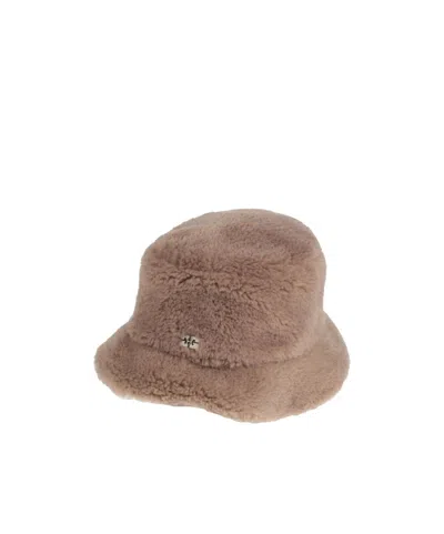 Ganni Solid-color Short Plush Fisherman Hat In Brown