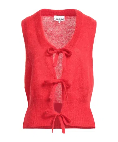 Ganni Solid-color Sleeveless Knitted Vest In Red