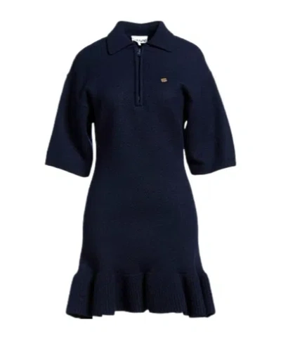 Ganni Solid-colored Wool Skirt In Blue