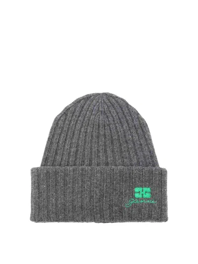 Ganni Core Future Wool Knit Beanie Charcoal Grey In Gray