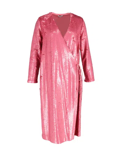 Ganni Sonora Sequin Wrap Dress In Pink Polyester