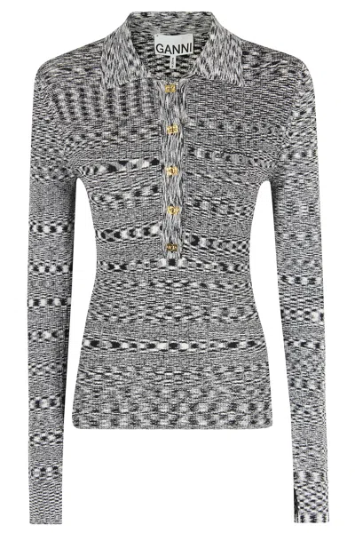 Ganni Spacedyed Polo In Gray