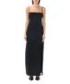 Ganni Crinkled Satin Midi Slip Dress In Black