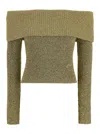 Ganni Gold Sparkle Off-the-shoulder Blouse In Beige