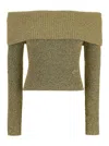 Ganni Metallic Wool Blend Off-the-shoulder Top In Beige