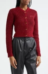Ganni Red Sparkle Short Cardigan In Racing Red