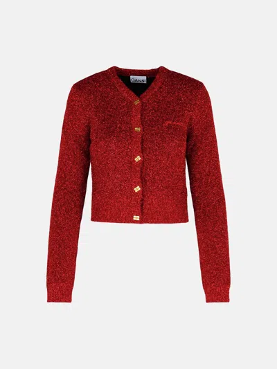 Ganni 'sparkle' Red Wool Blend Cardigan