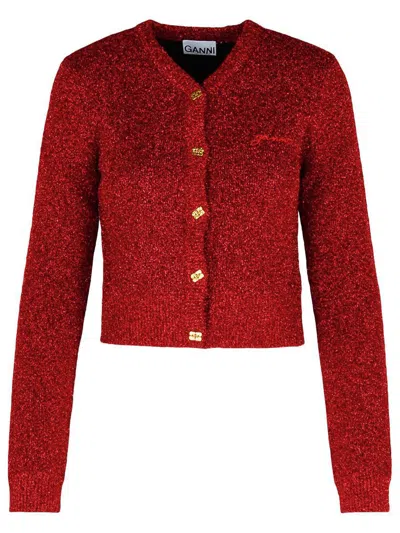 GANNI GANNI 'SPARKLE' RED WOOL BLEND CARDIGAN