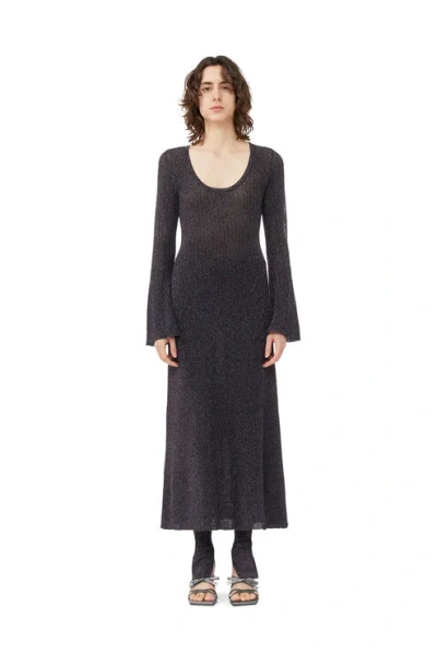 Ganni Lurex-knit Midi Dress In Grey