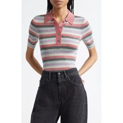 Ganni Sparkle Rib Stripe Polo In Multi