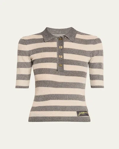 GANNI SPARKLE RIBBED POLO TOP