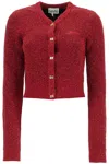 Ganni Red Sparkle Short Cardigan In Racing Red (red)