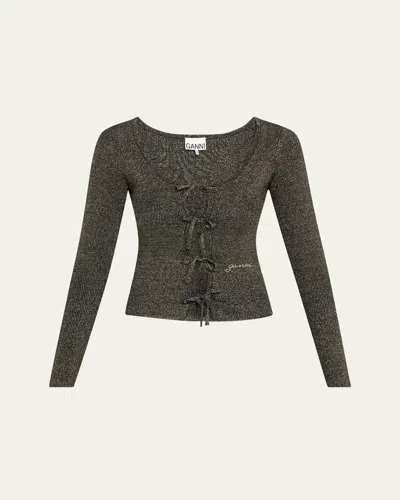 Ganni Sparkly Knit Tie-front Blouse In Multicolour