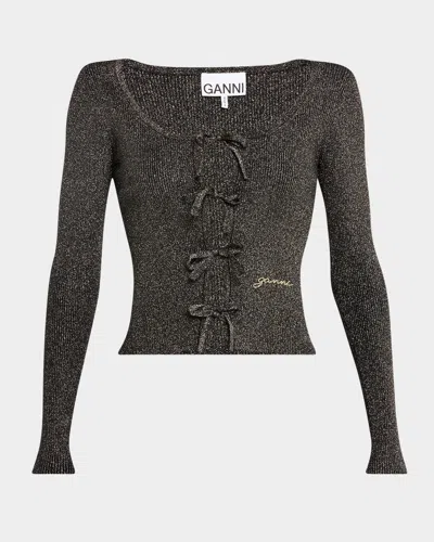 GANNI SPARKLY KNIT TIE-FRONT BLOUSE