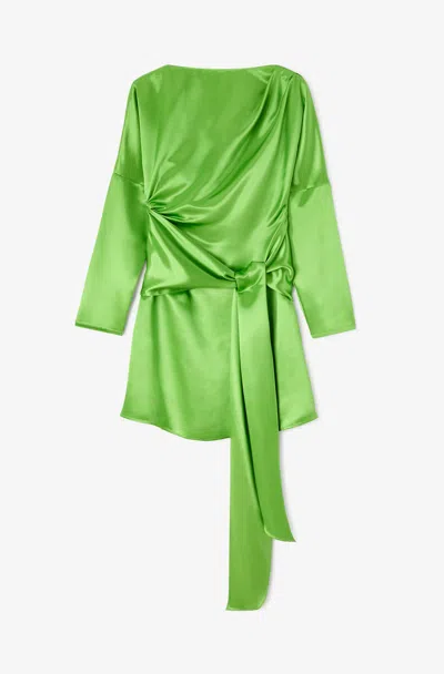 Ganni Draped Satin Dress In Green