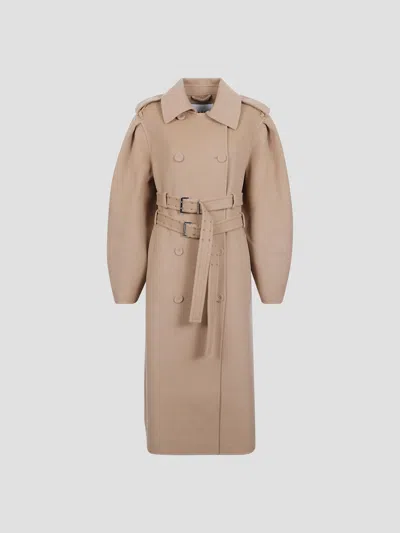 Ganni Splitable Wool Trench Jacket In Brown