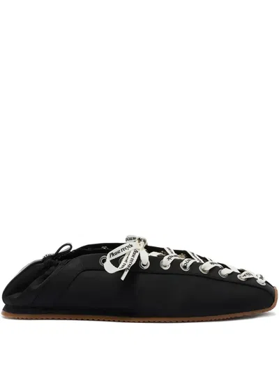 Ganni Sporty Nylon Ballerina Sneakers Lace Up In Black