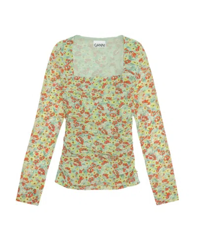 Ganni Square Collar Blouse In Green