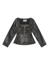 Ganni Peplum Waist Denim Cotton Blazer Jacket In Black