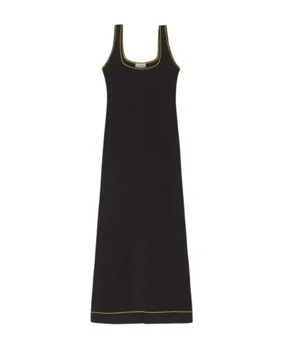 Ganni Square-neck Dress In Black