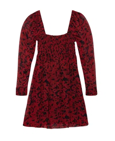 Ganni Square-neck Georgette Minidress In Red