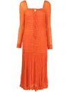 Ganni Textured Ruched Jersey Midi Dress In Orange