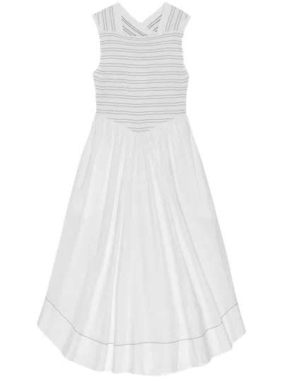 Ganni Midikleid Mit Eckigem Ausschnitt In Weiss