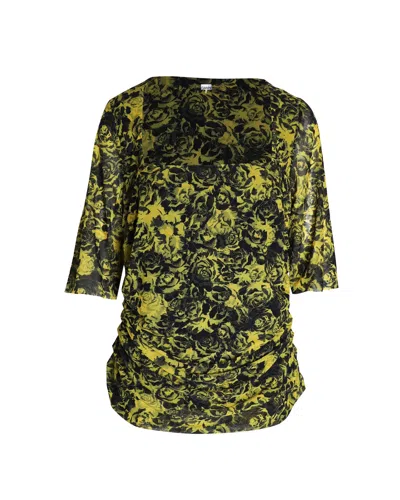 Ganni Square-neck Printed Mesh Blouse In Multicolor Polyamide