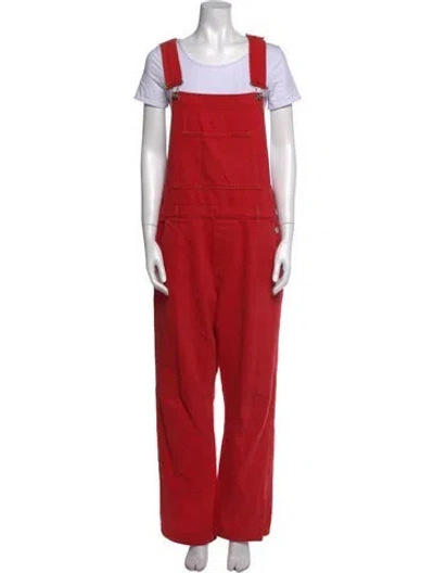Pre-owned Ganni Square Neckline Jumpsuit In Red