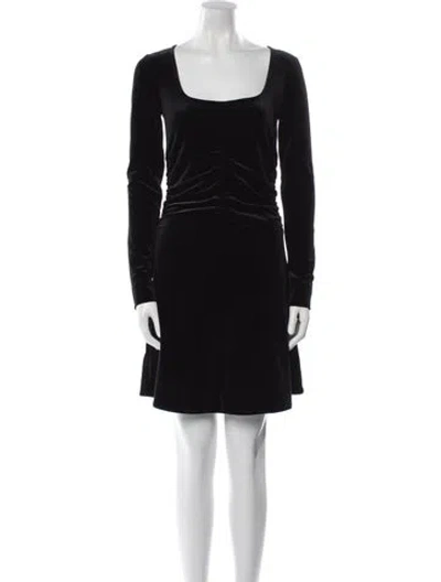 Pre-owned Ganni Square Neckline Knee-length Dress In Black