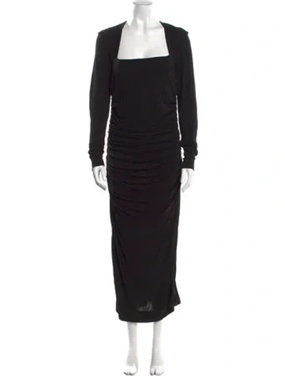 Pre-owned Ganni Square Neckline Long Dress In Black