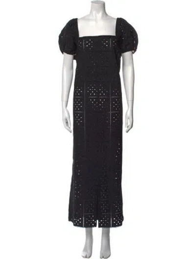 Pre-owned Ganni Square Neckline Long Dress In Black