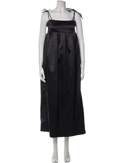 Pre-owned Ganni Square Neckline Long Dress In Black